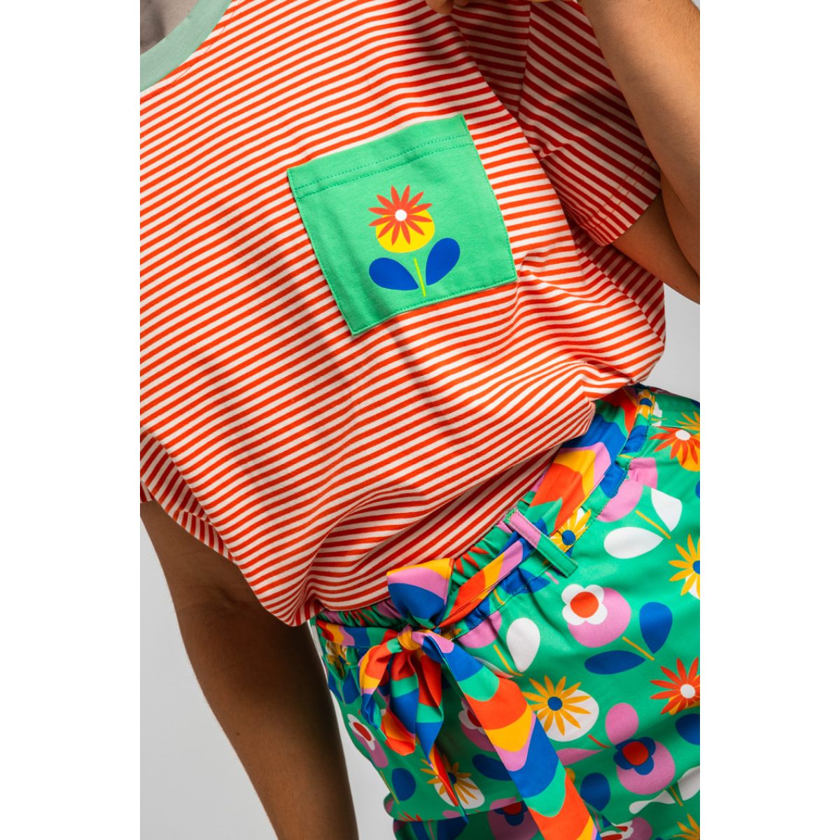 Lolina • Square cut Blooming T-shirt • Orange stripes - Image 4