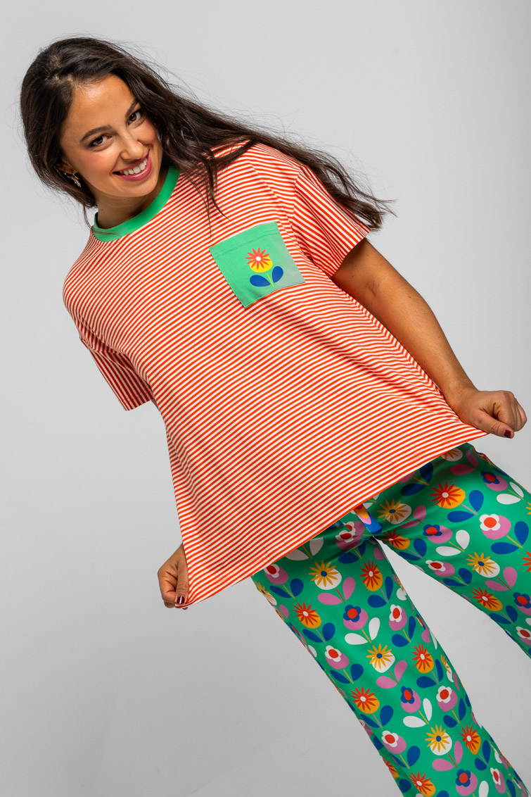 Lolina • Square cut Blooming T-shirt • Orange stripes