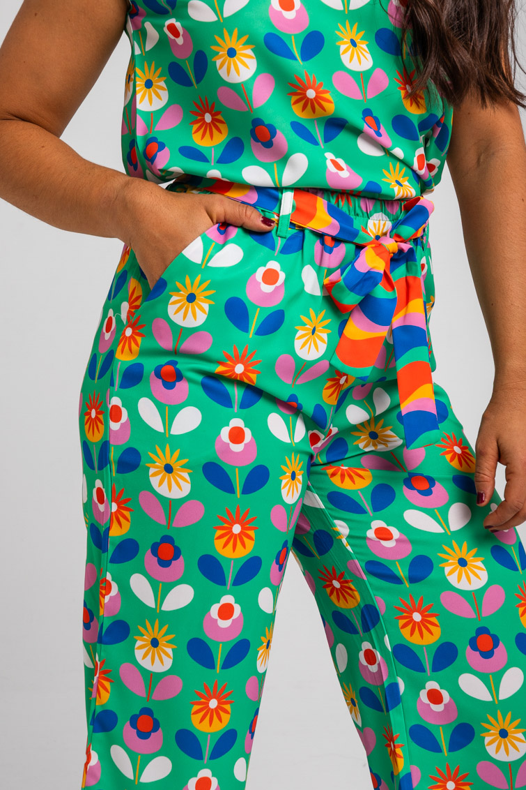 Lolina • Culotte pants with bow • Green floral