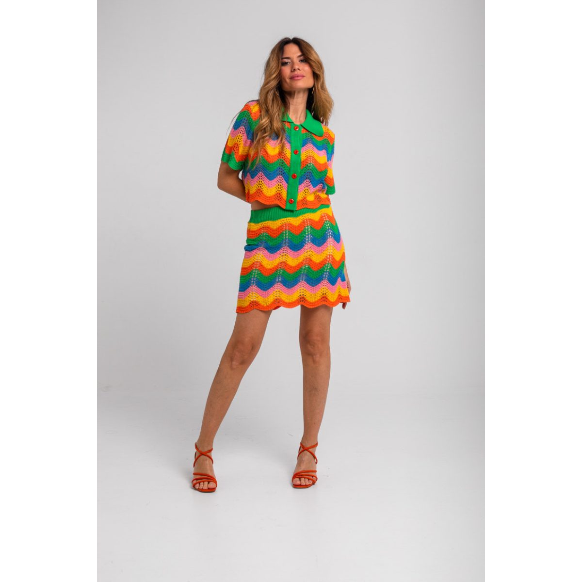 Lolina • Échate flores • Knitted Co-ord Set Waves • Green Yellow Orange - Image 2