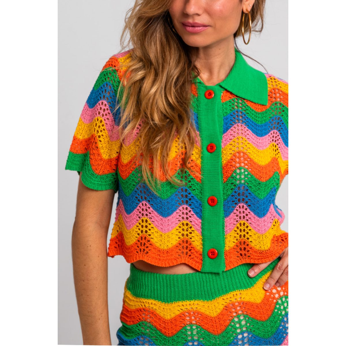 Lolina • Échate flores • Knitted Co-ord Set Waves • Green Yellow Orange - Image 8