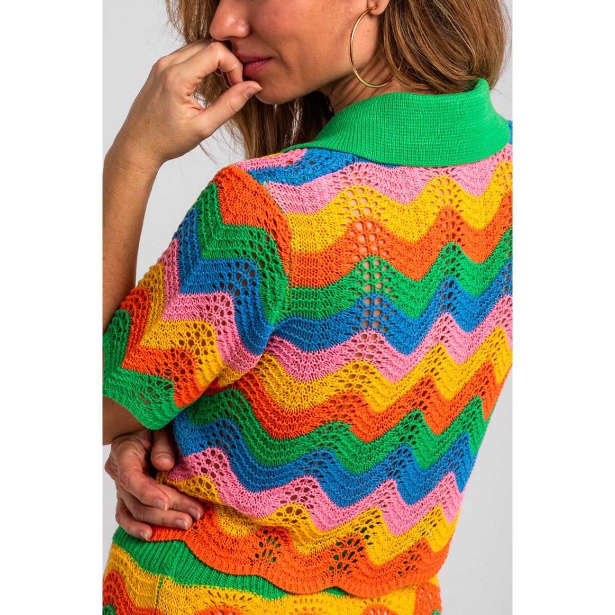 Lolina • Échate flores • Knitted Co-ord Set Waves • Green Yellow Orange - Image 6