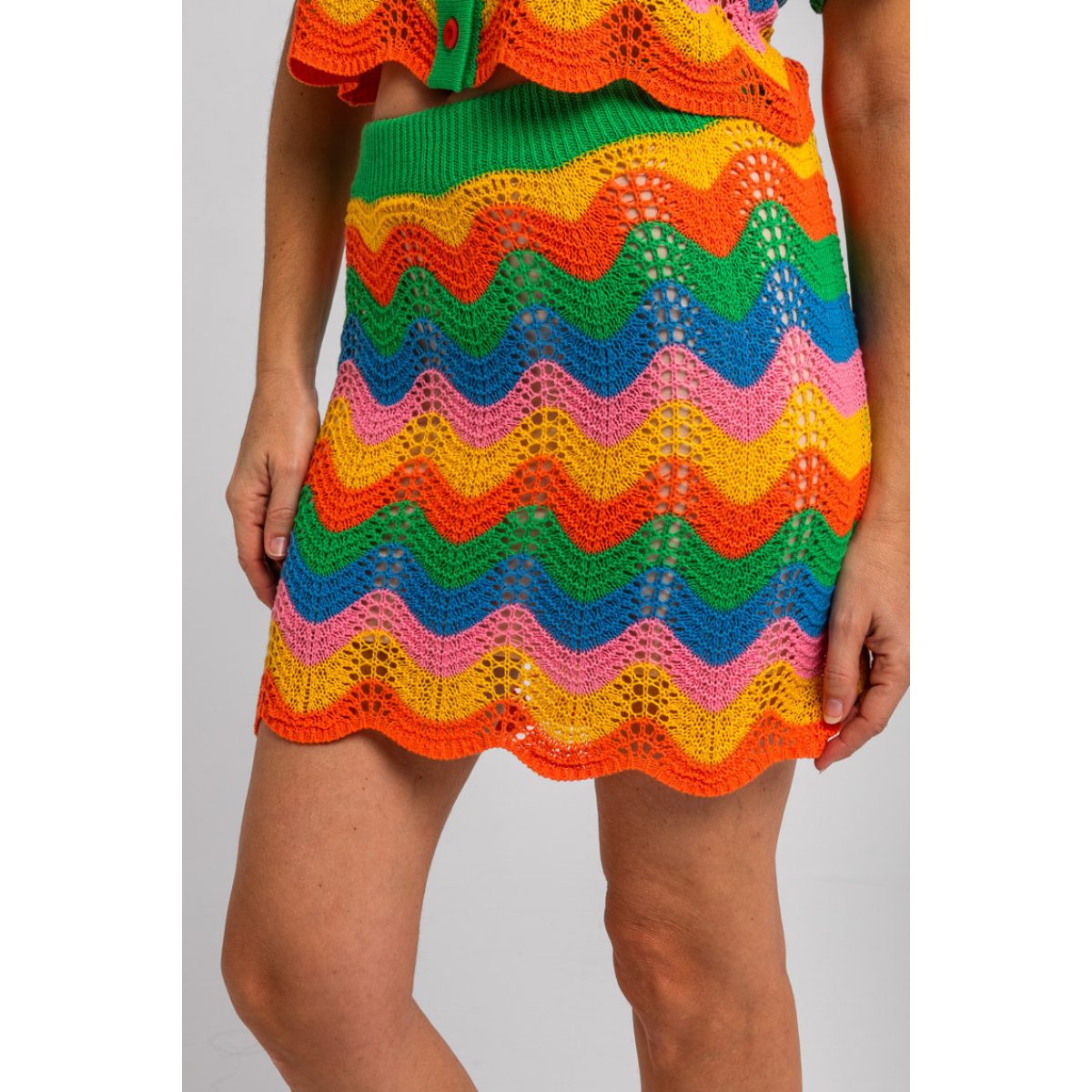Lolina • Échate flores • Knitted Co-ord Set Waves • Green Yellow Orange - Image 7