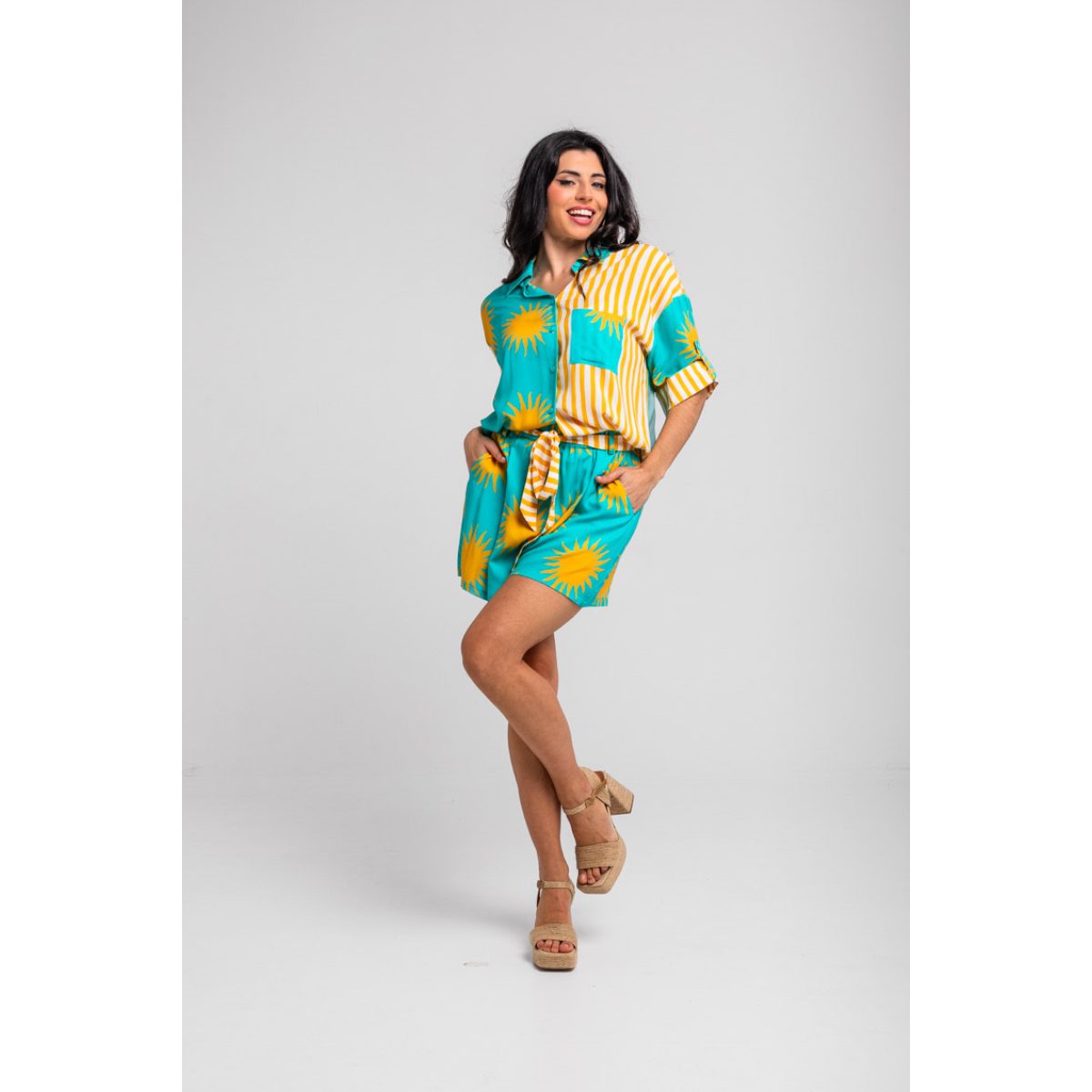 Lolina • Oh Sole mio Safari Shirt • Turquoise Yellow - Image 2