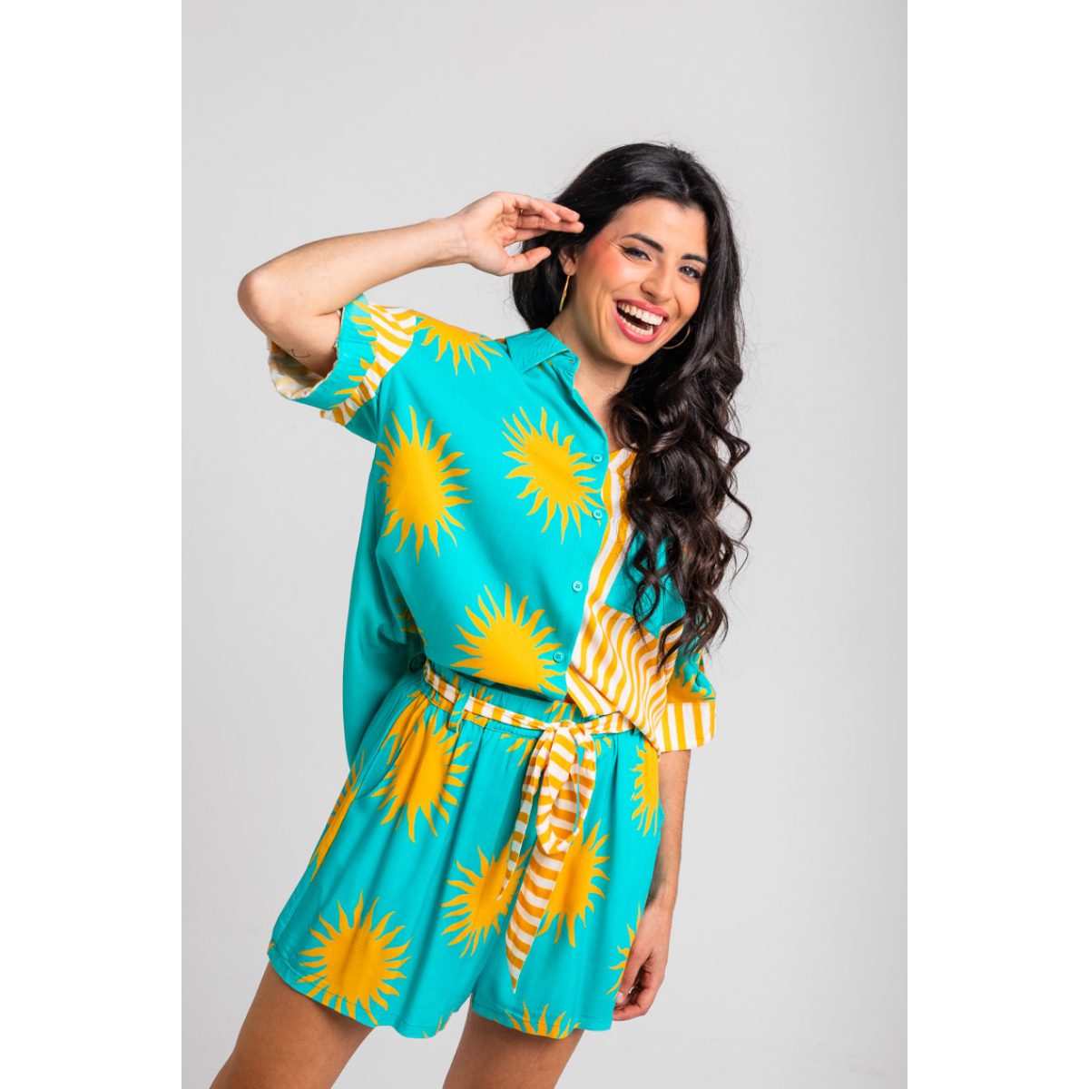 Lolina • Oh Sole mio Safari Shirt • Turquoise Yellow - Image 5