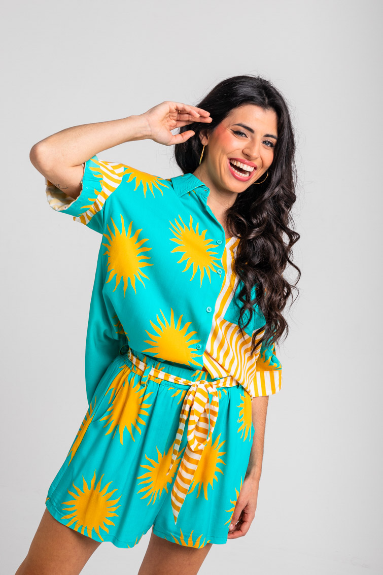 Lolina • Oh Sole mio Shorts with bow • Turquoise Yellow