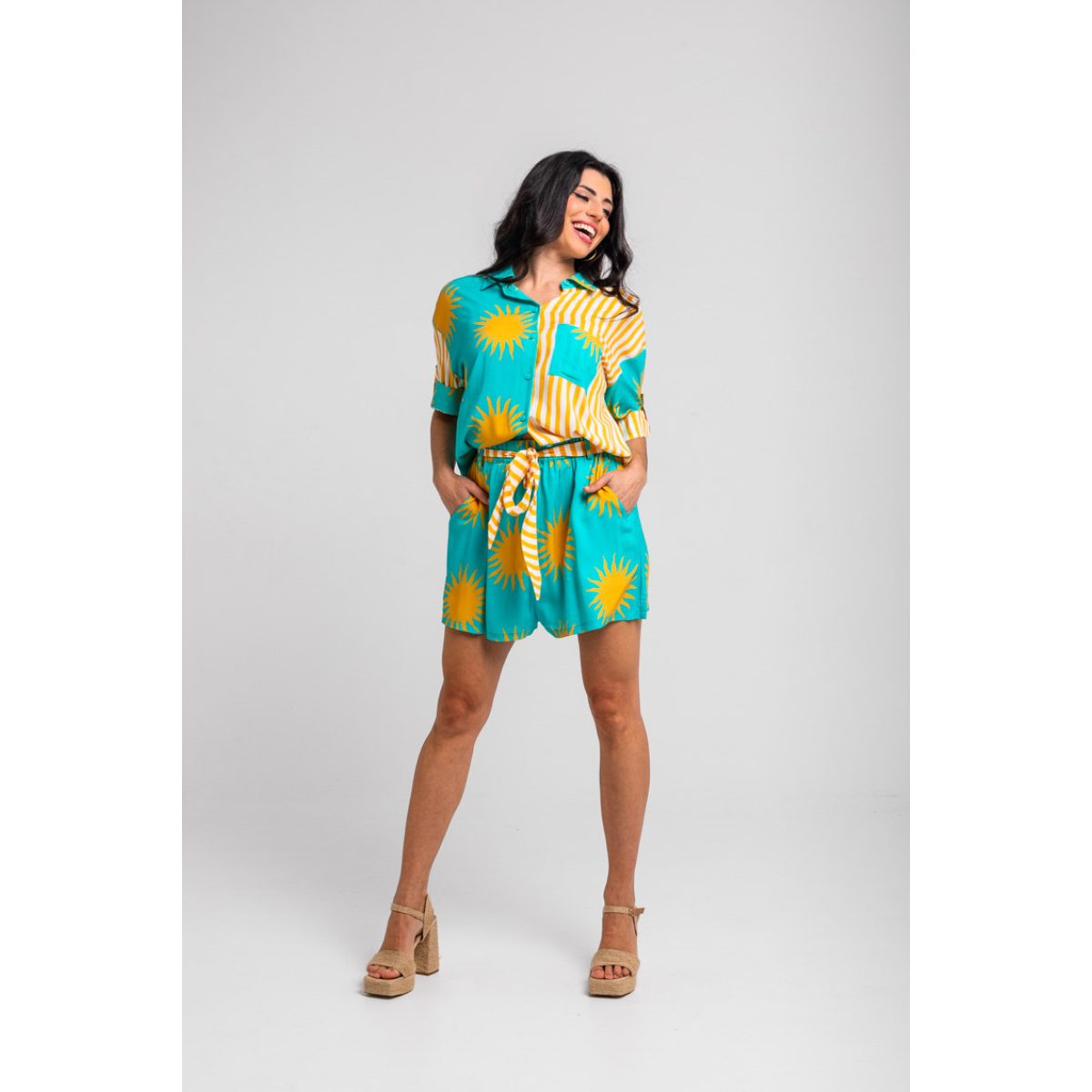 Lolina • Oh Sole mio Safari Shirt • Turquoise Yellow - Image 4