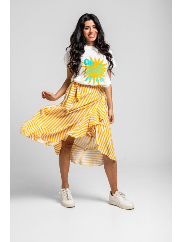 Lolina • Oh Sole Mio Ruffled Pareo Midi Skirt • Yellow White Straps