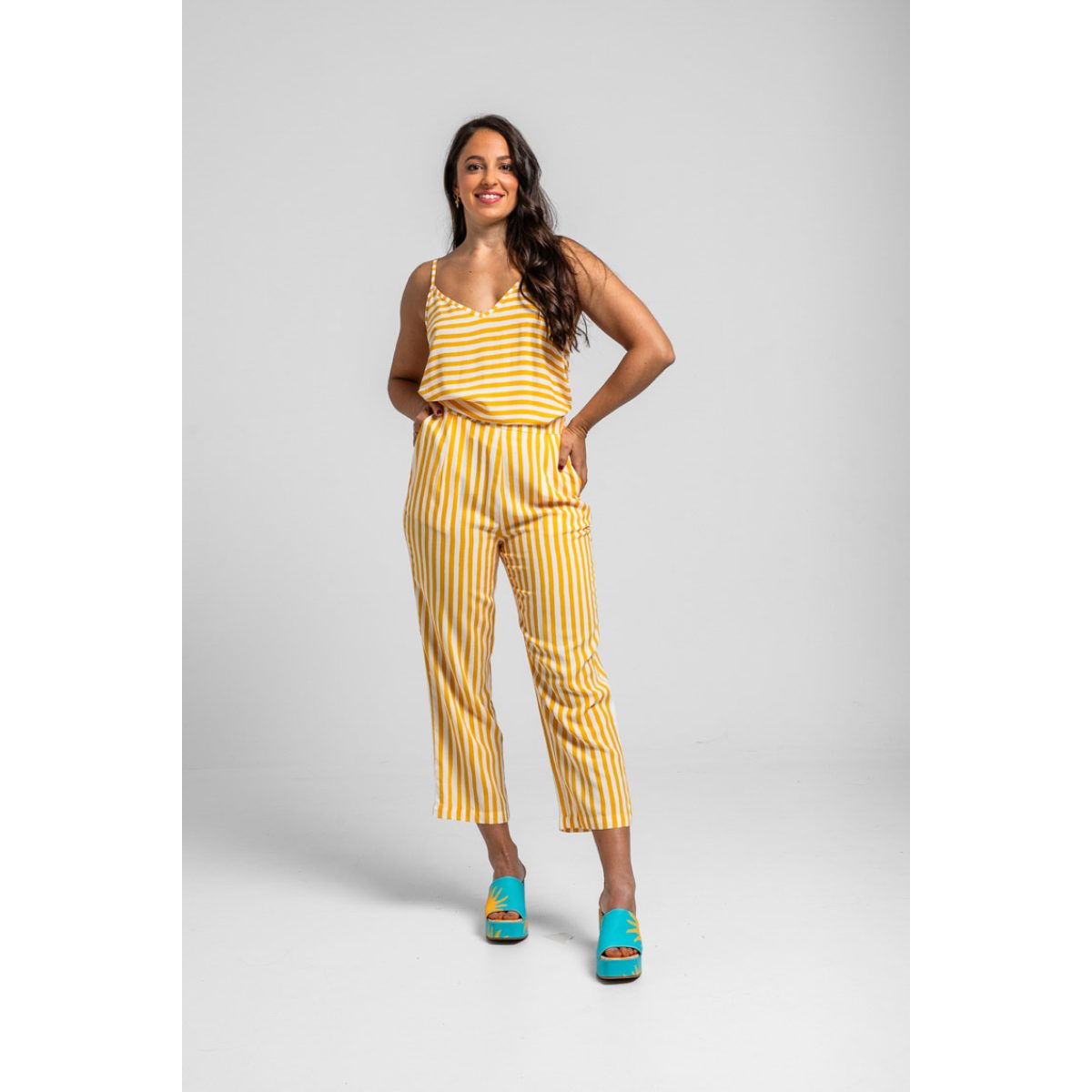 Lolina • Oh Sole Mio Culotte Pants • Yellow White Straps - Image 2