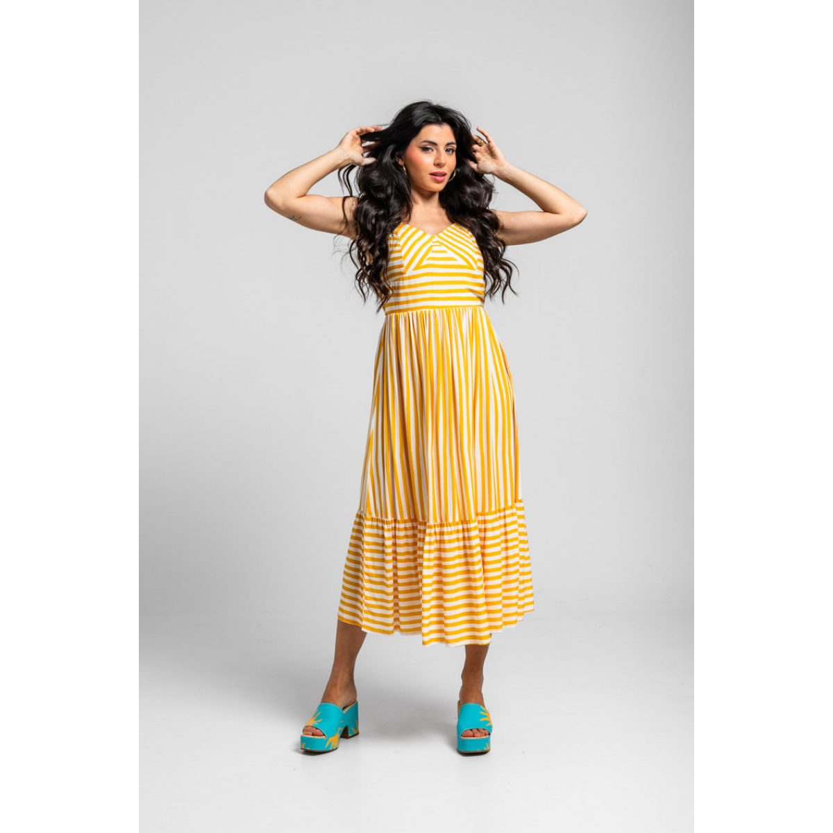 Lolina • Oh Sole Mio Bustier Midi Dress • Yellow White Straps - Image 2