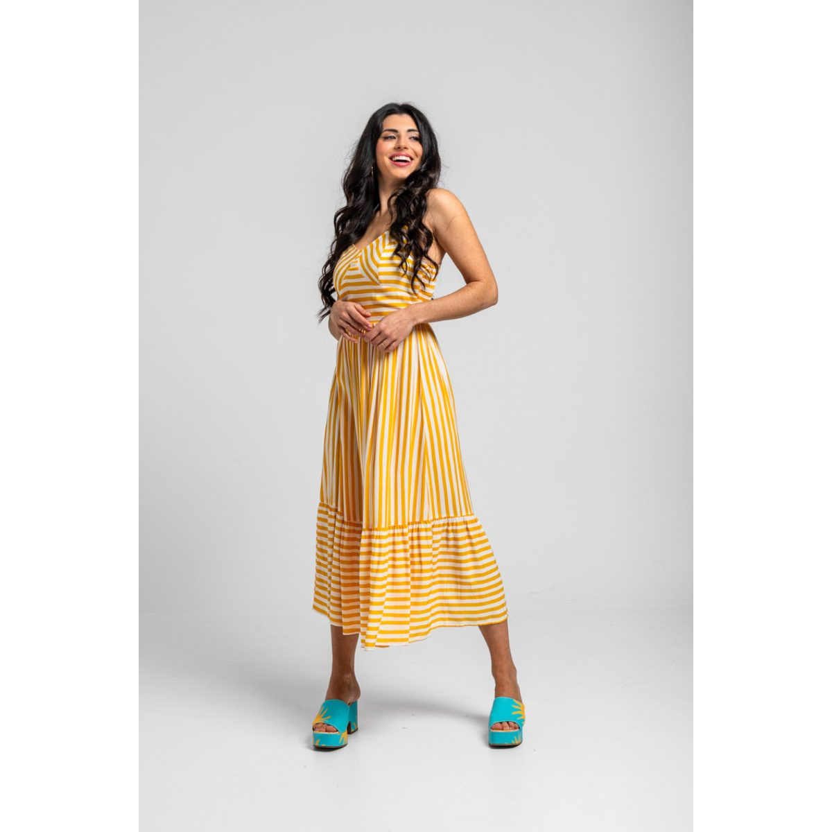 Lolina • Oh Sole Mio Bustier Midi Dress • Yellow White Straps - Image 4