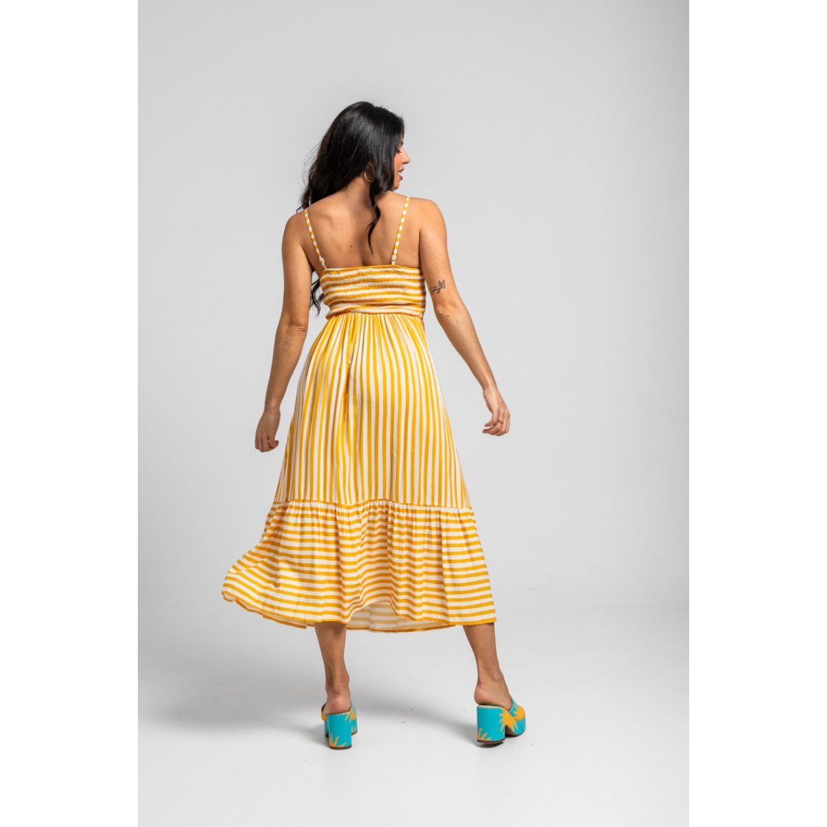 Lolina • Oh Sole Mio Bustier Midi Dress • Yellow White Straps - Image 5