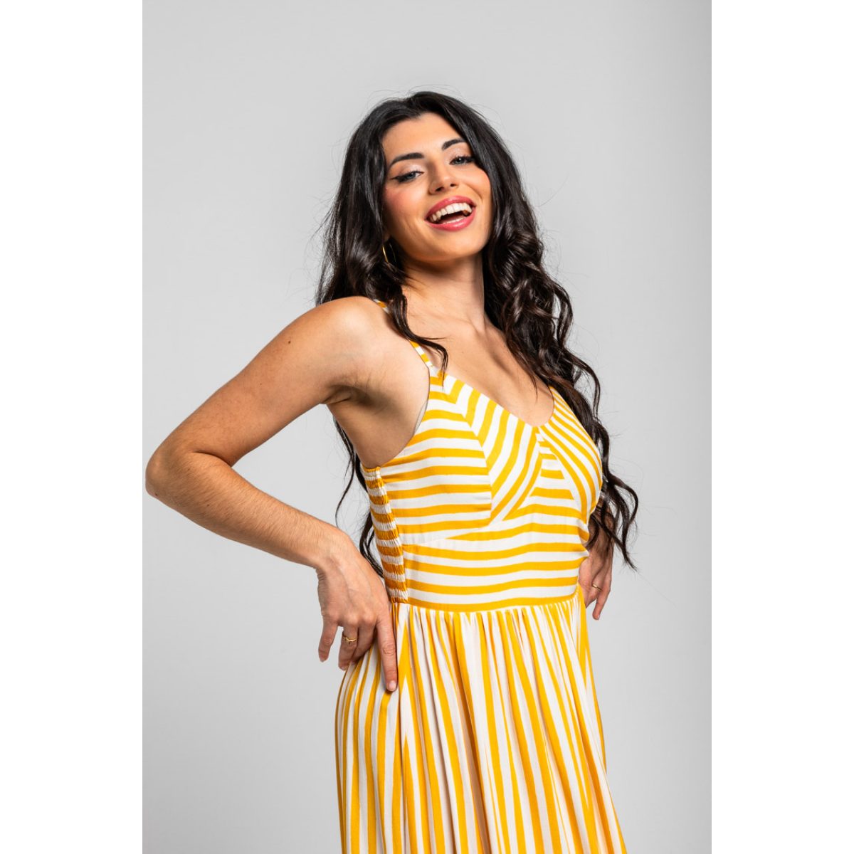Lolina • Oh Sole Mio Bustier Midi Dress • Yellow White Straps - Image 6