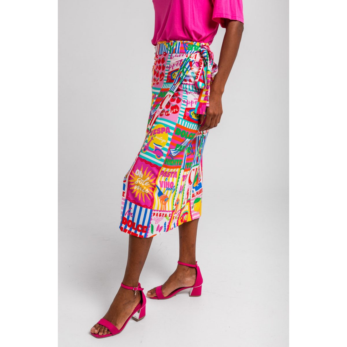 Lolina • Dolce Far Niente Wrap Midi Skirt • Italian collage print - Image 4