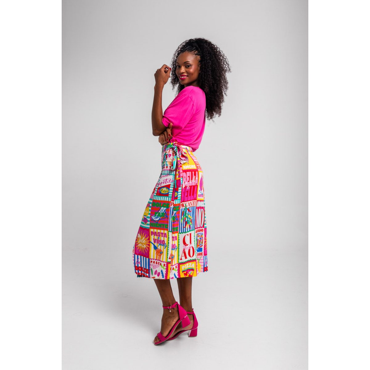 Lolina • Dolce Far Niente Wrap Midi Skirt • Italian collage print - Image 2