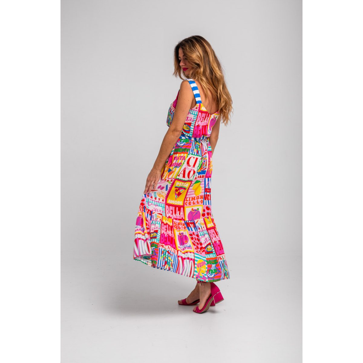 Lolina • Dolce Far Niente Long Strappy Dress • Italian collage print - Image 5