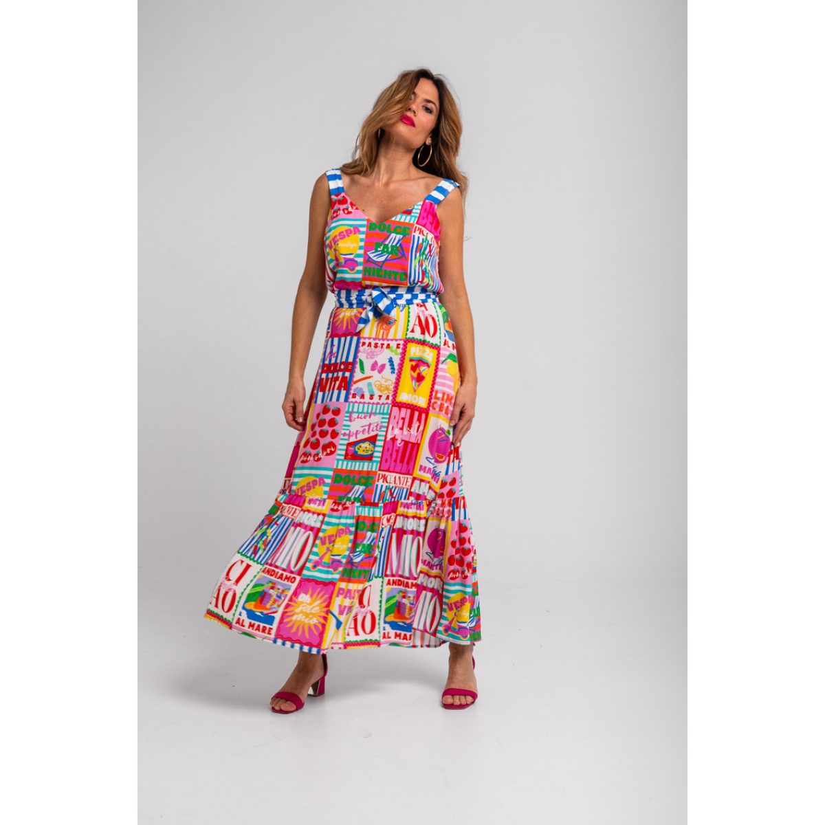 Lolina • Dolce Far Niente Long Strappy Dress • Italian collage print - Image 4