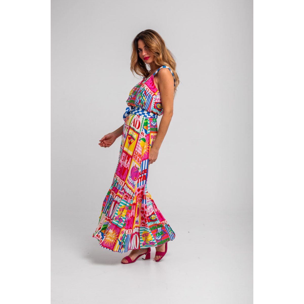 Lolina • Dolce Far Niente Long Strappy Dress • Italian collage print - Image 2