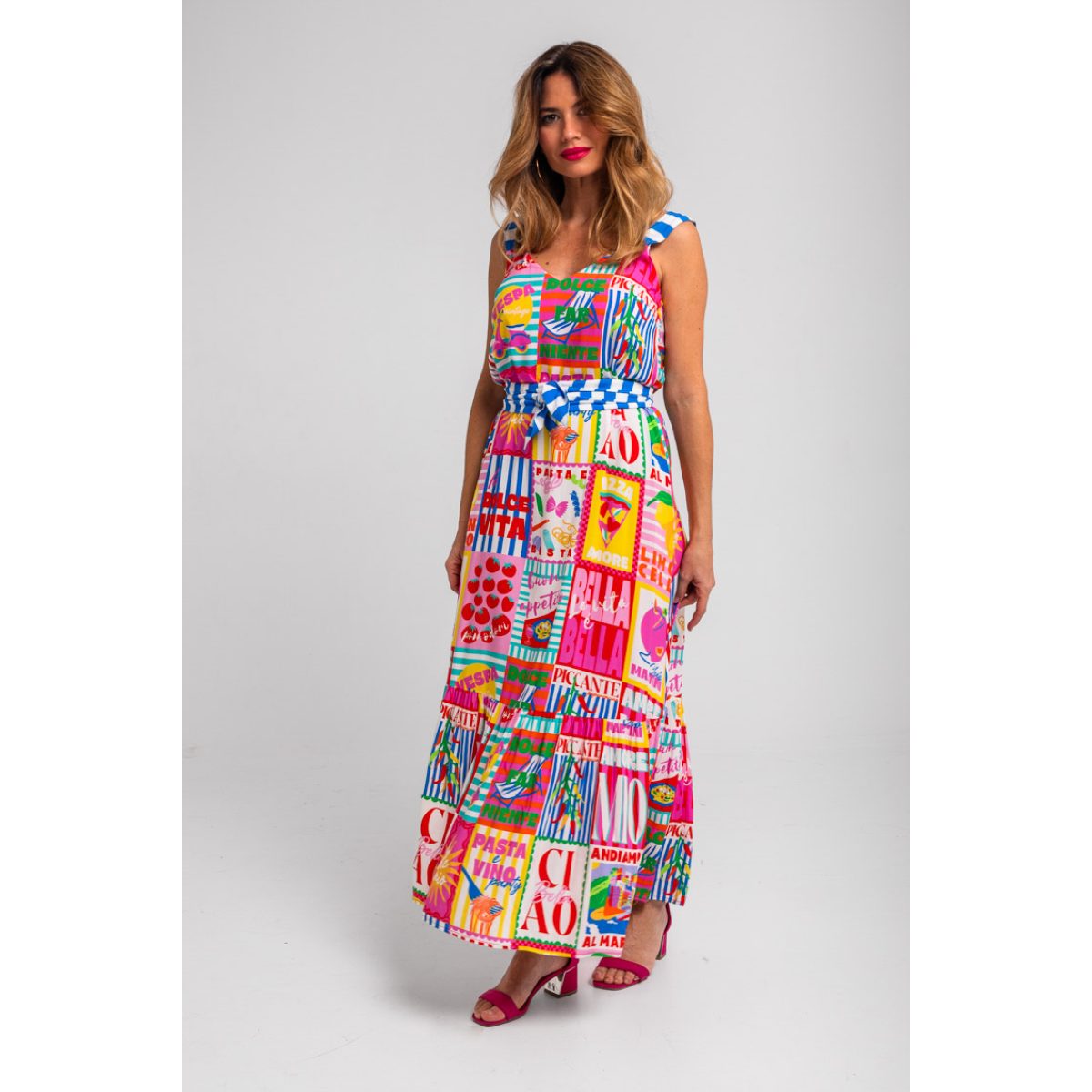 Lolina • Dolce Far Niente Long Strappy Dress • Italian collage print - Image 3