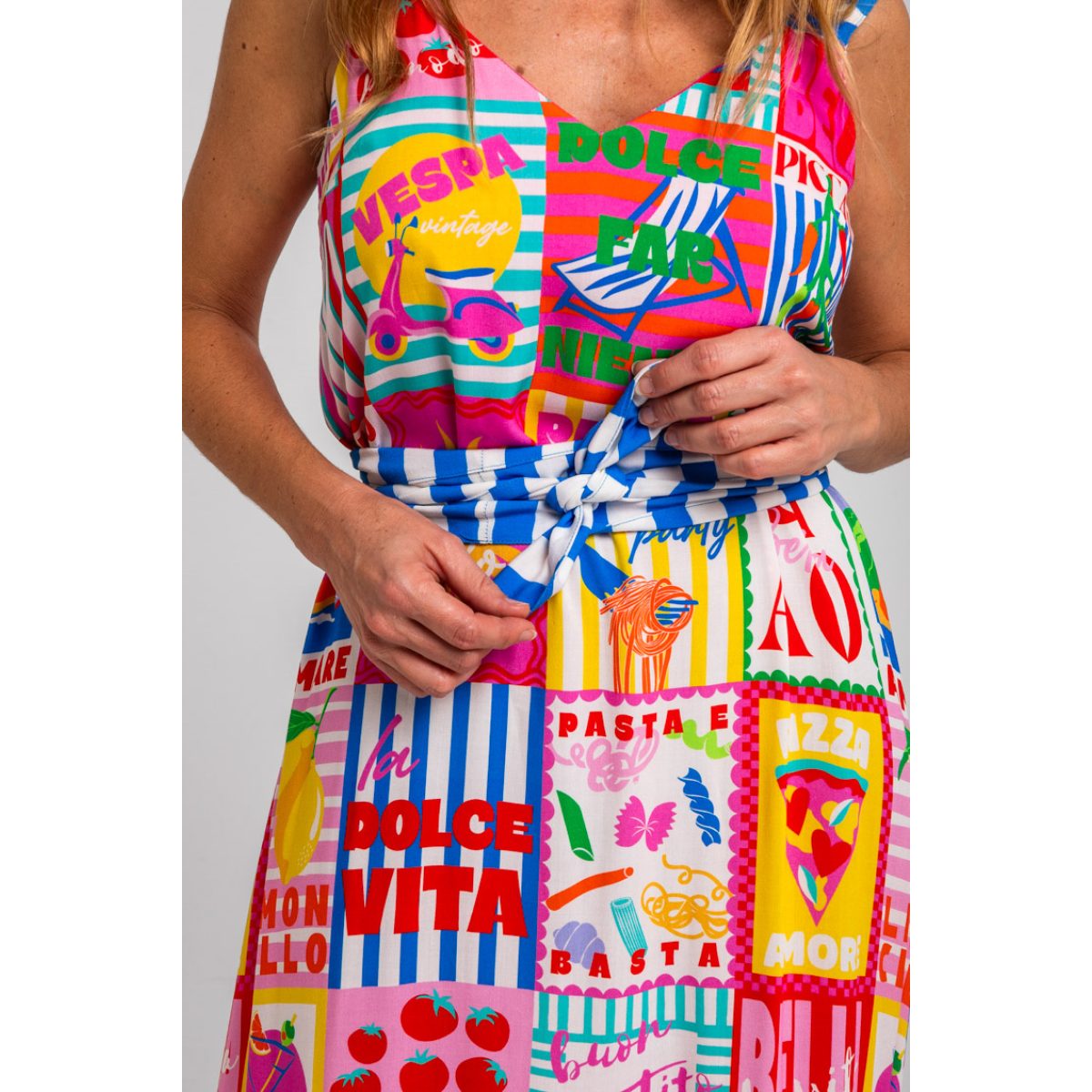 Lolina • Dolce Far Niente Long Strappy Dress • Italian collage print - Image 6