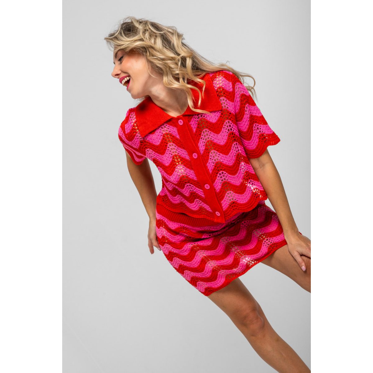 Lolina • Dolce Far Niente • Knitted Co-ord Set Waves • Red Fuchsia - Image 4