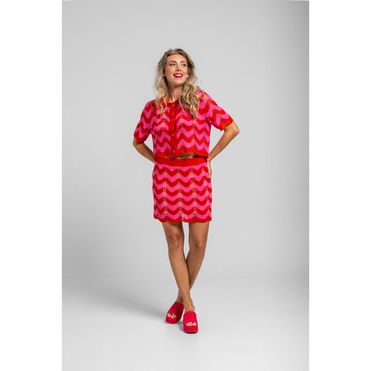 Lolina • Dolce Far Niente • Knitted Co-ord Set Waves • Red Fuchsia - Image 6