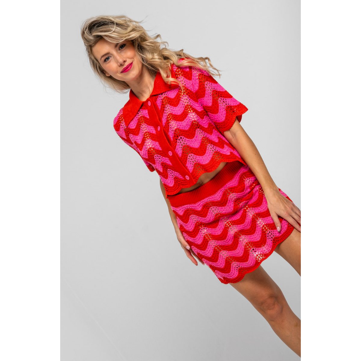 Lolina • Dolce Far Niente • Knitted Co-ord Set Waves • Red Fuchsia - Image 2