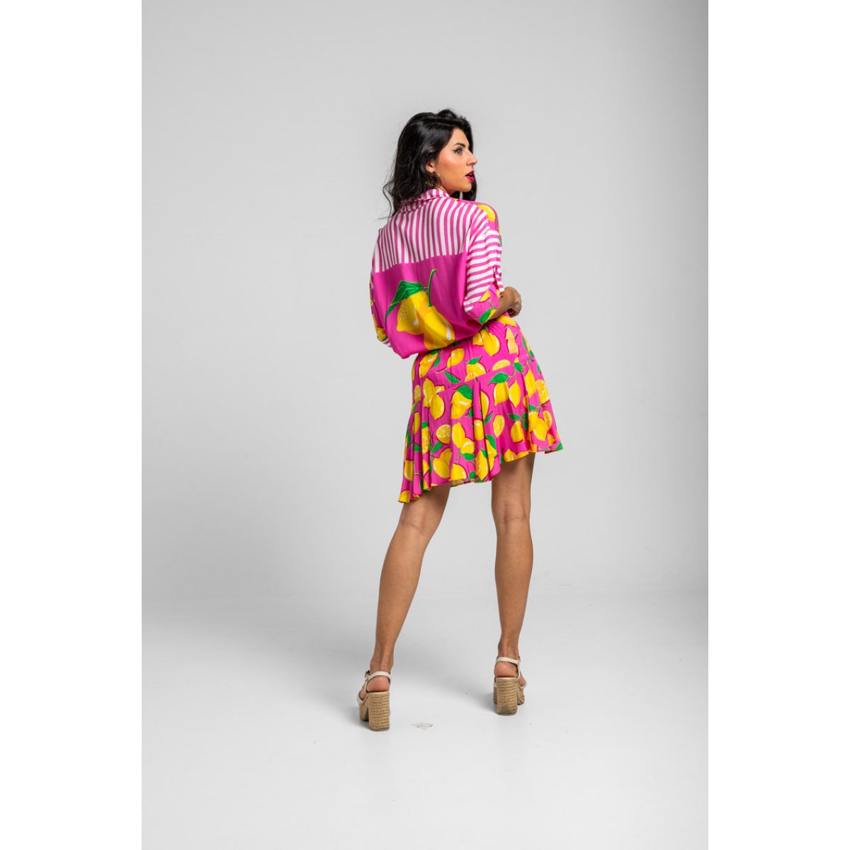 Lolina • Limoncello Ruffled Mini Pareo Lemon Skirt • Pink Yellow - Image 5