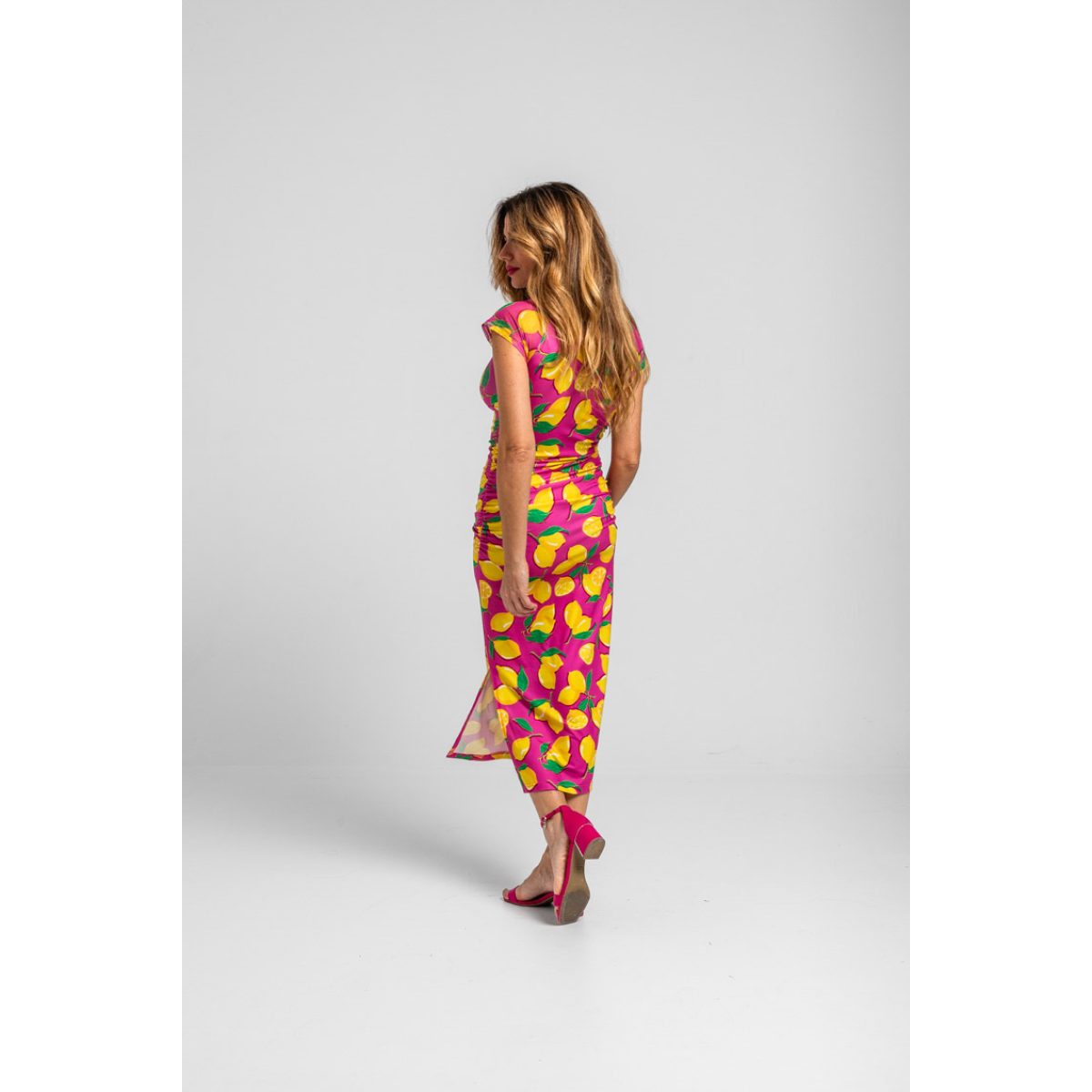 Lolina • Limoncello Midi Dress with Sweetheart Neckline • Pink Yellow - Image 4