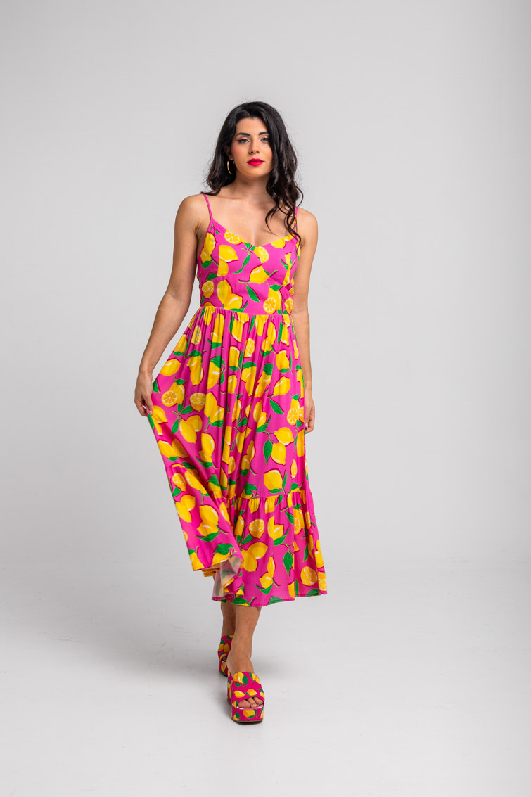 Lolina • Limoncello Bustier Midi Dress • Pink Yelllow