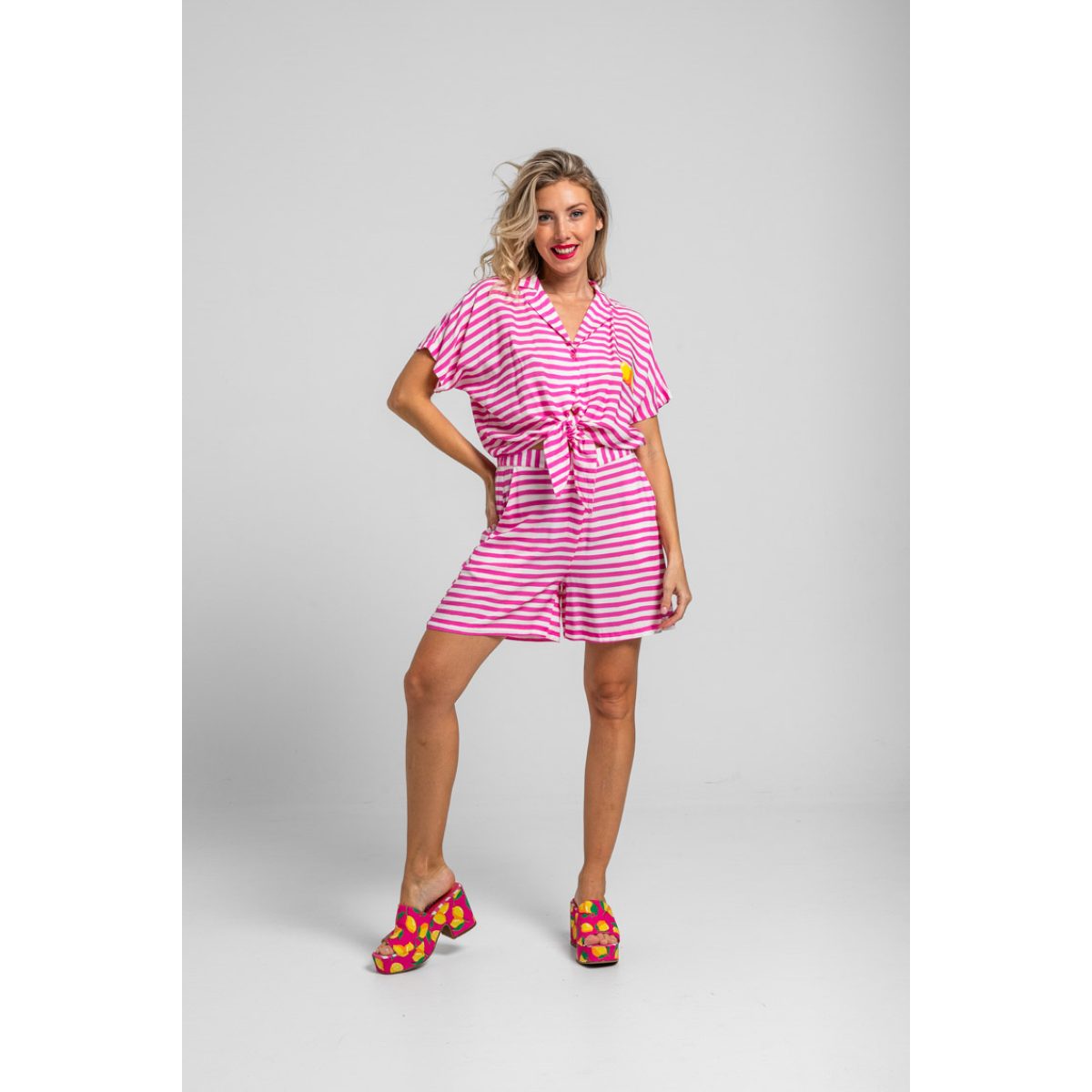 Lolina • Limoncello Tailored Shorts • Pink White Stripes - Image 3