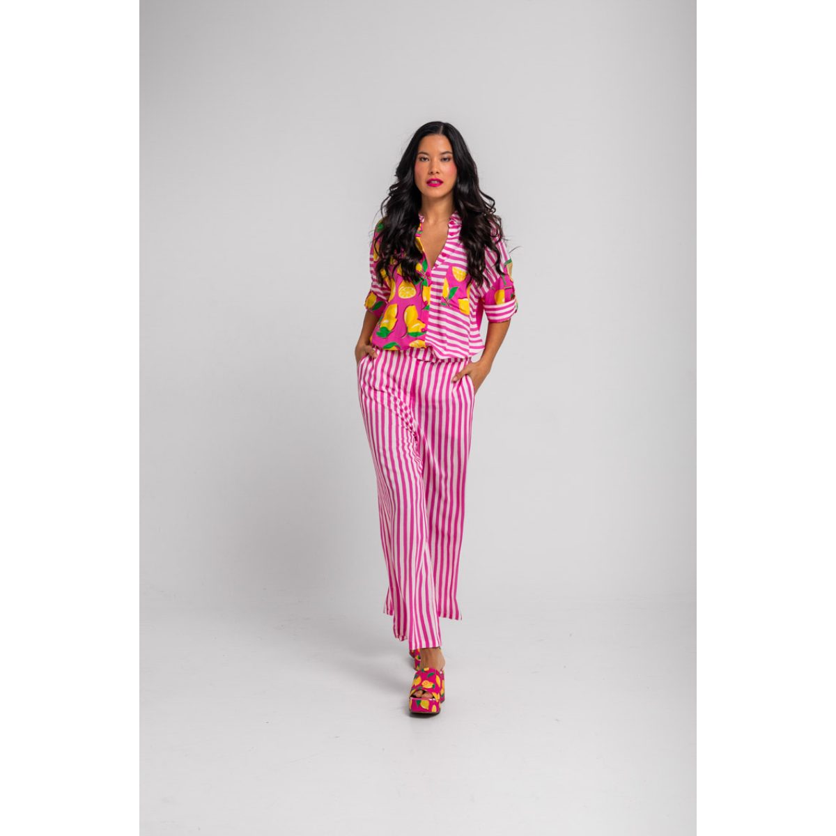 Lolina • Limoncello Striped Culottes • Pink White - Image 4