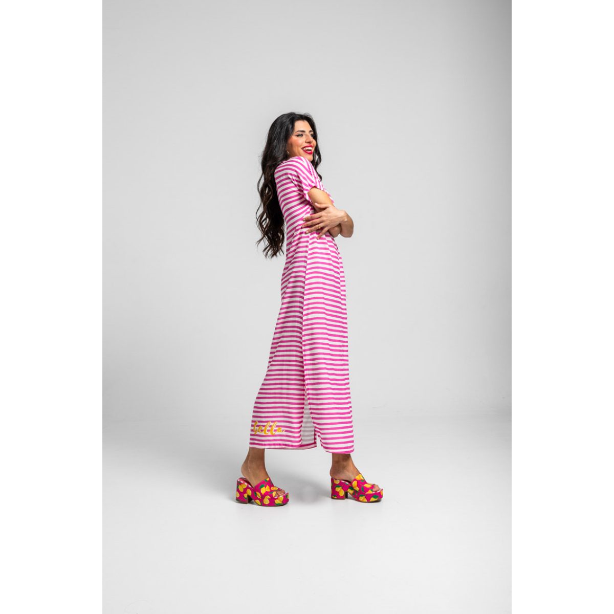 Lolina • Limoncello Long Stripped T-shirt Dress • Pink White - Image 2