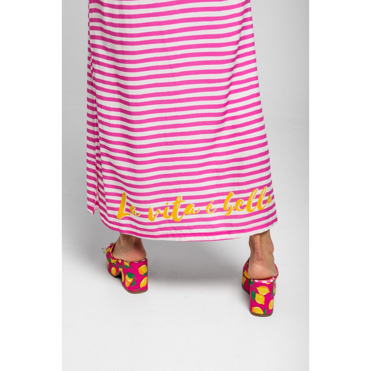 Lolina • Limoncello Long Stripped T-shirt Dress • Pink White - Image 5