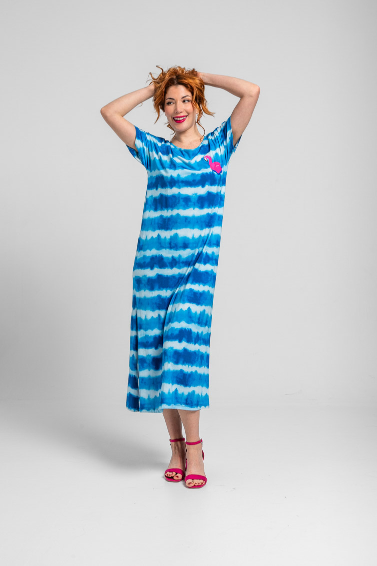 Lolina • Pool Party Long T-shirt Dress • Blue Tie-dye
