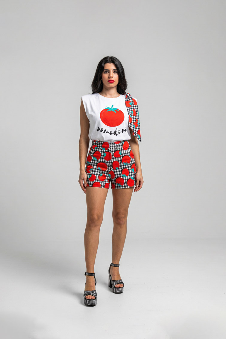 Lolina • Pomodori Tailored Shorts • White Red Black