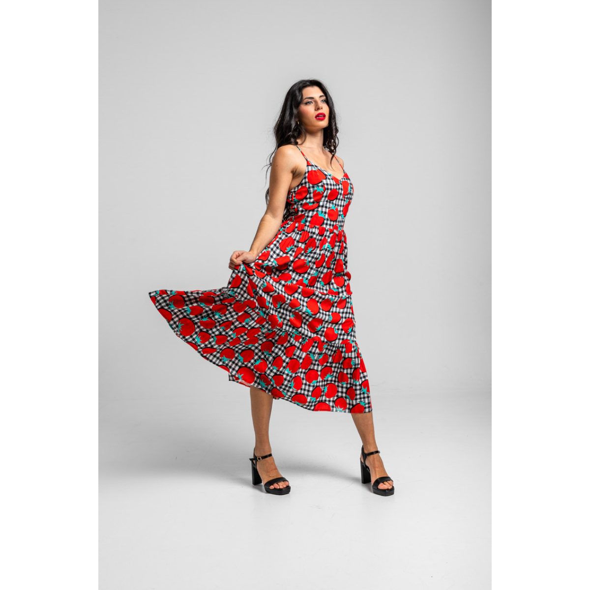 Lolina • Pomodori Bustier Midi Dress • White Red Black - Image 2