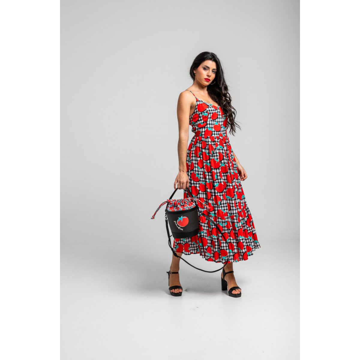 Lolina • Pomodori Bustier Midi Dress • White Red Black - Image 4