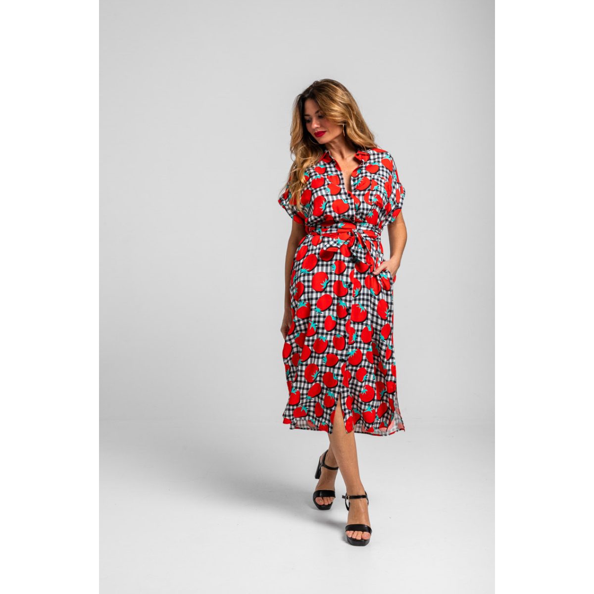 Lolina • Pomodori Sleeveless Shirtdress • White Red Black - Image 2