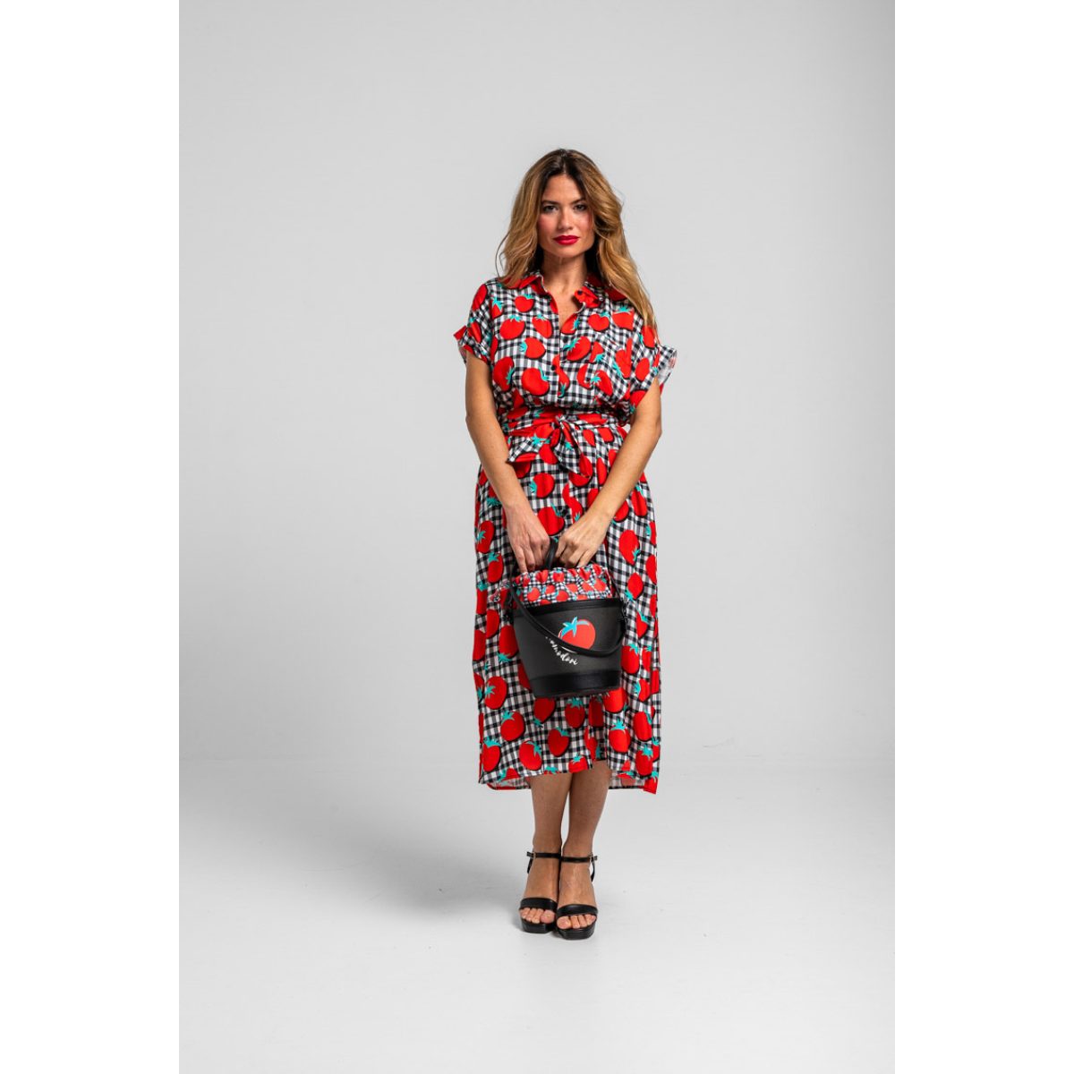 Lolina • Pomodori Sleeveless Shirtdress • White Red Black - Image 5