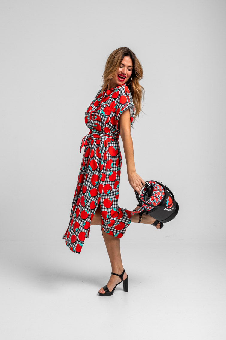 Lolina • Pomodori Sleeveless Shirtdress • White Red Black