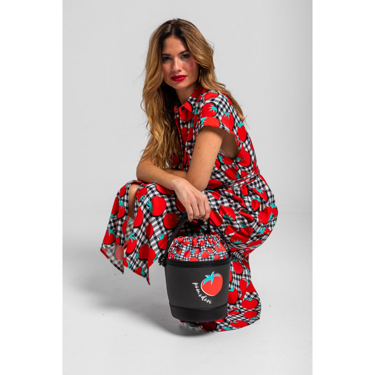 Lolina • Pomodori Sleeveless Shirtdress • White Red Black - Image 4