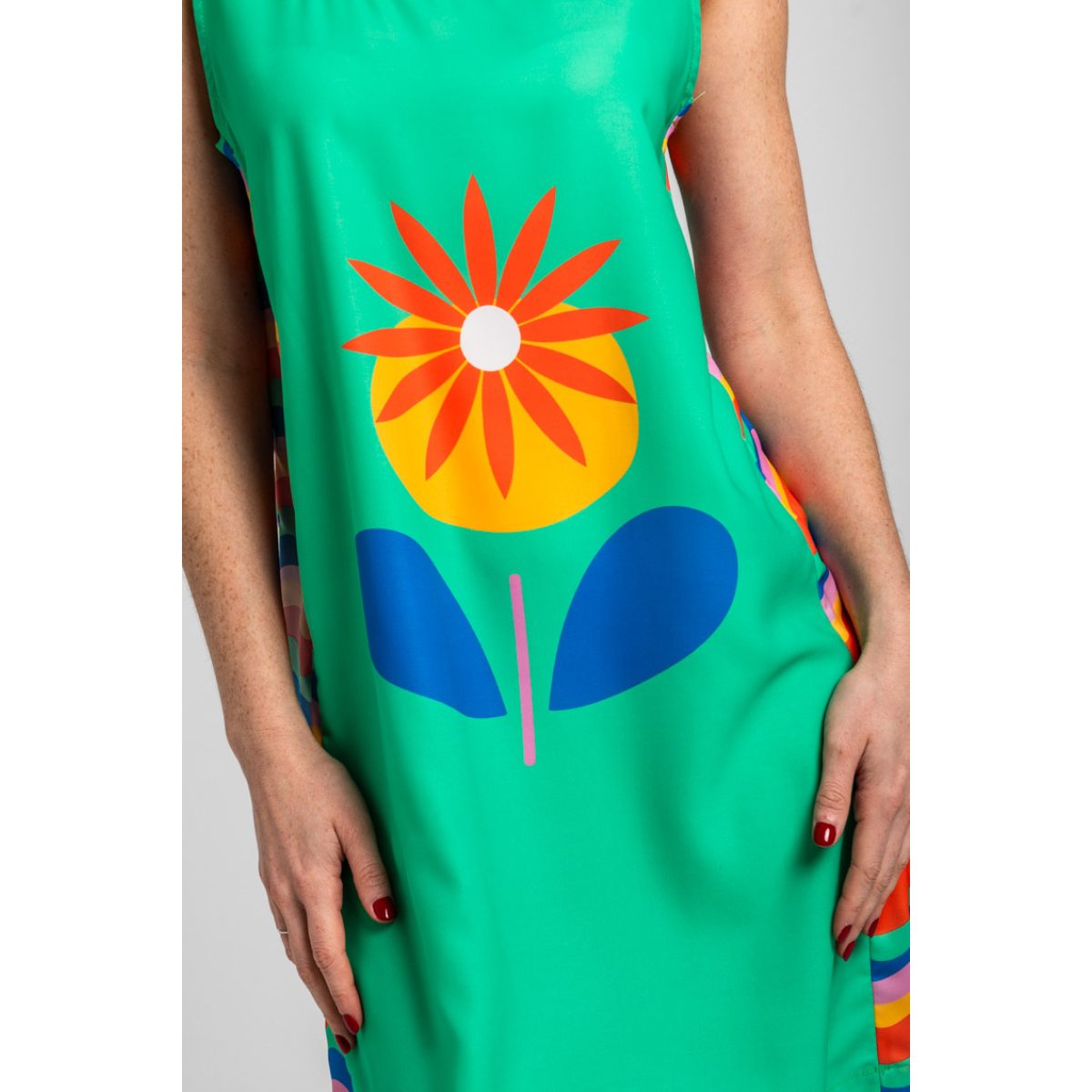 Lolina • Sixties Wide Strap Mini Dress  • Green Floral Blooming - Image 7