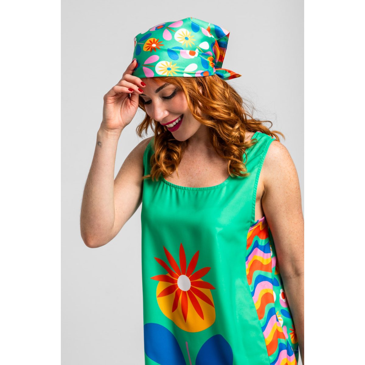 Lolina • Sixties Wide Strap Mini Dress  • Green Floral Blooming - Image 5