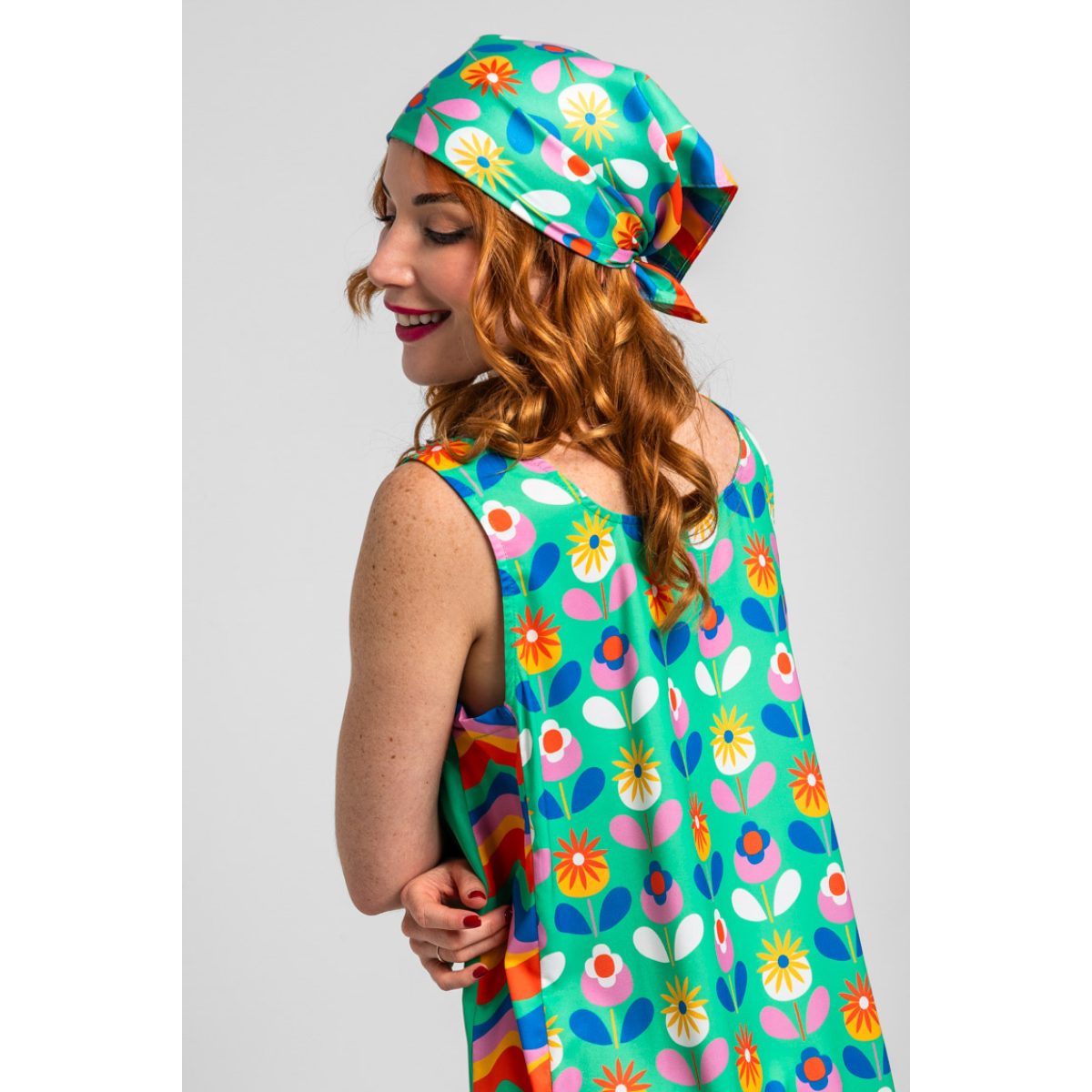 Lolina • Sixties Wide Strap Mini Dress  • Green Floral Blooming - Image 3