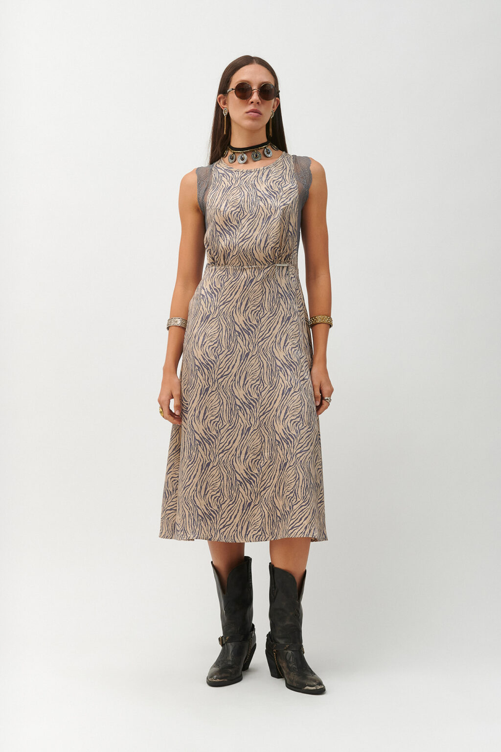 Cloud9byL • Jett Midi Dress • Ivory Purple Zebra