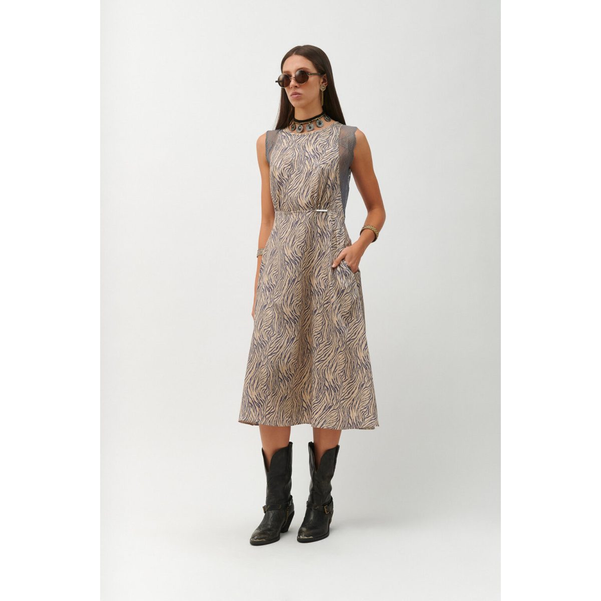 Cloud9byL • Jett Midi Dress • Ivory Purple Zebra - Image 2