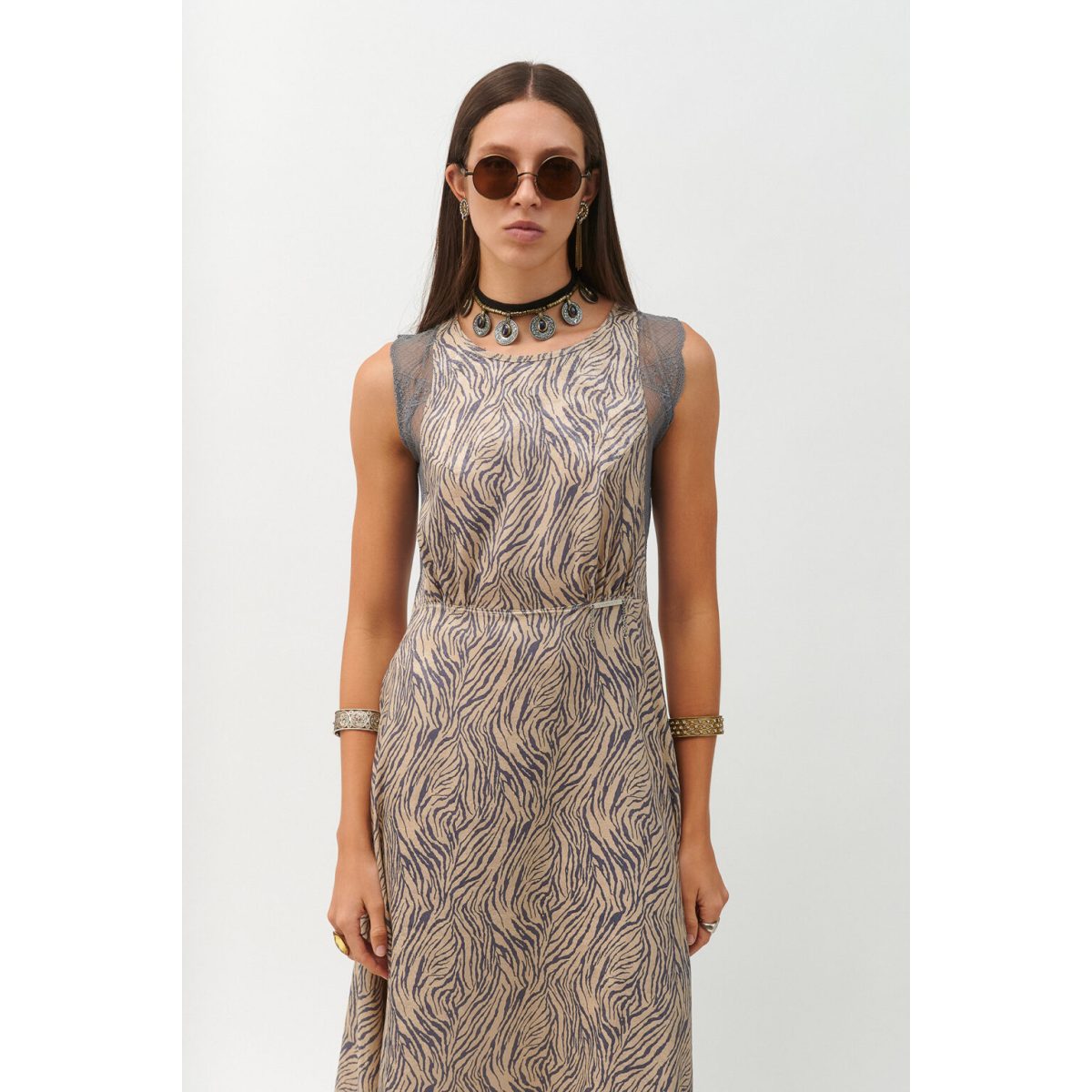 Cloud9byL • Jett Midi Dress • Ivory Purple Zebra - Image 3