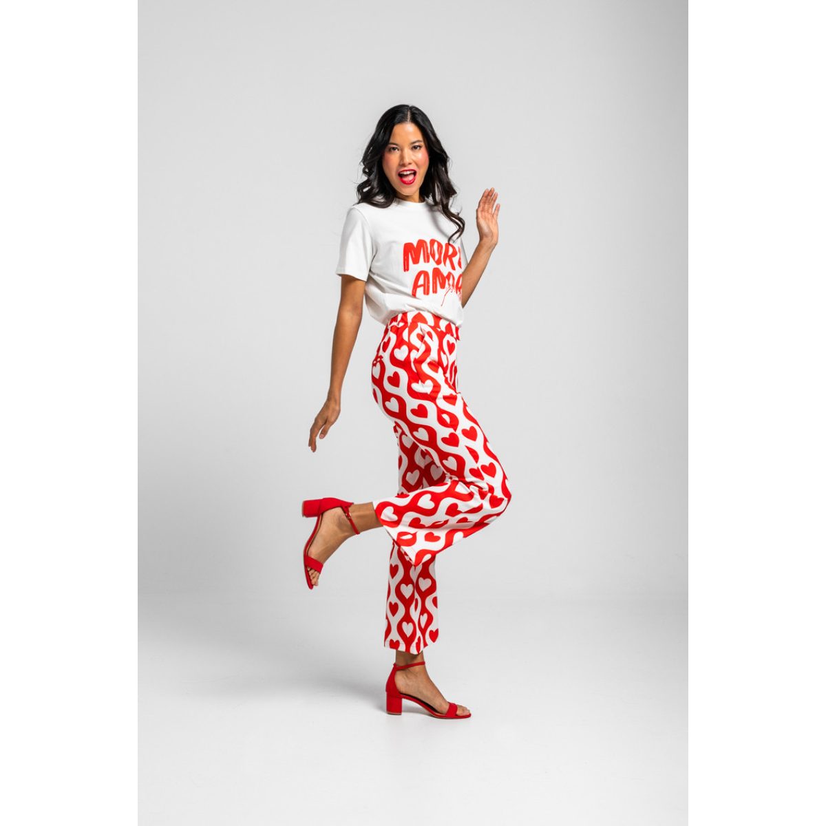 Lolina • More amor por favor Flared Pants • White Red - Image 2