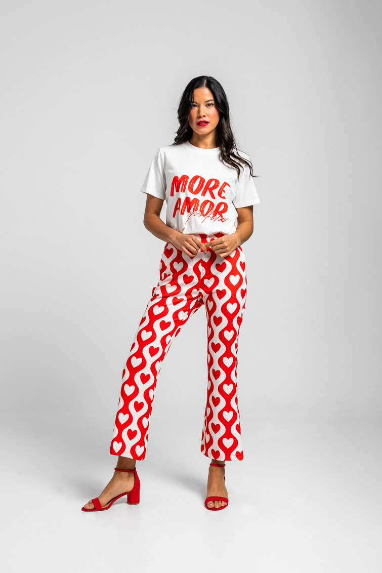 Lolina • More amor por favor Flared Pants • White Red